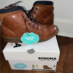 NEW! Sonoma Boy’s Size 3  - Casual Tan Boots with Memory Foam